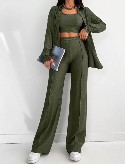 Ensemble 2 pièces pantalon & crop-top Kaki - Shein taille S