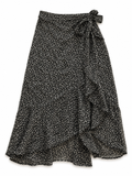 Jupe portefeuille fleurie noire - marque taille