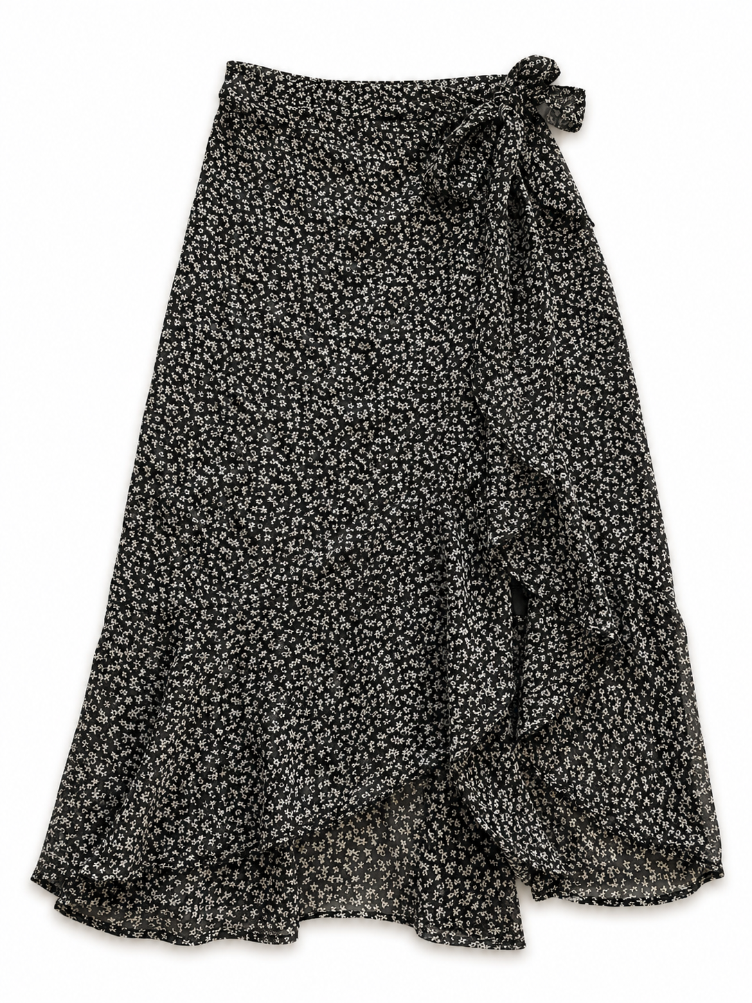 Jupe portefeuille fleurie noire - marque taille